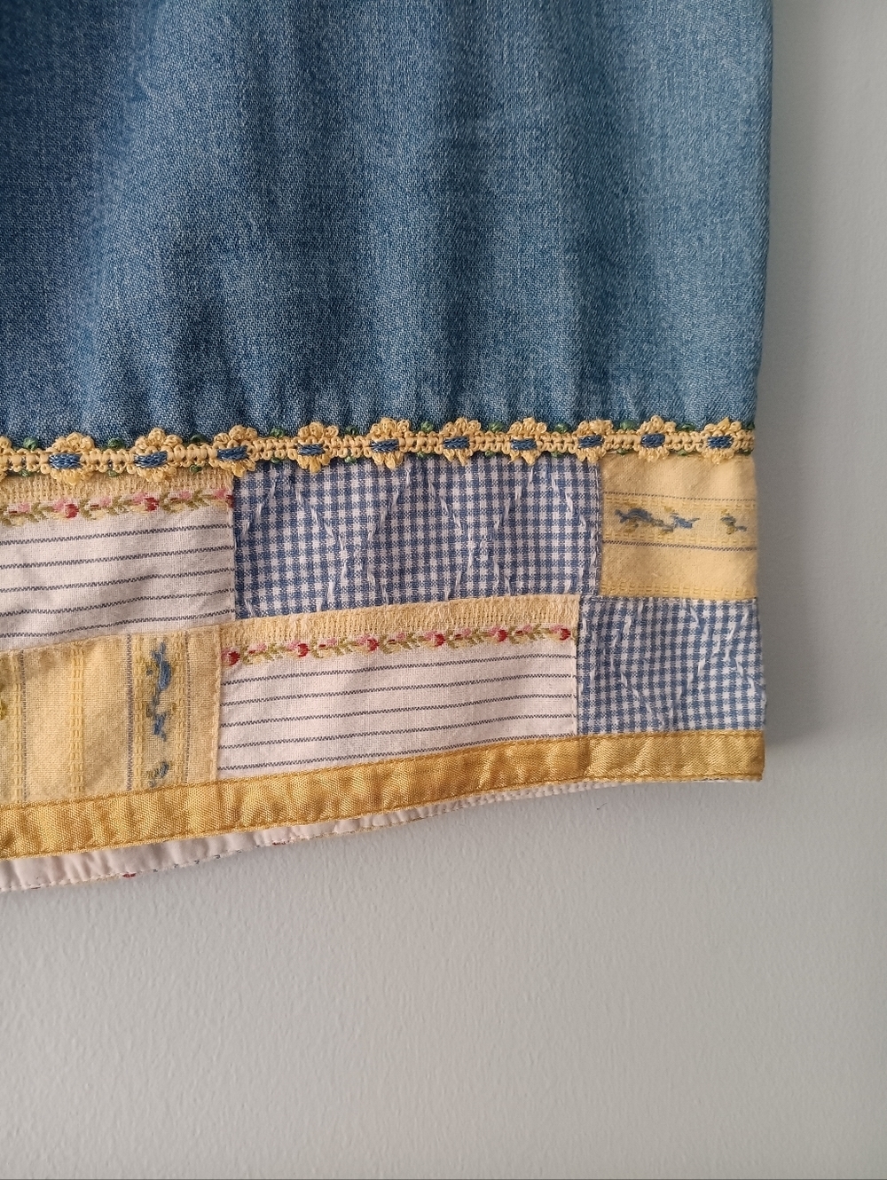 Democracy Weekend Blue Denim Patchwork Embroidered Midi Skirt 8 - Picture 5 of 10